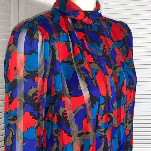 Vintage Sheer Chiffon Abstract Blouse Size 14 - Picture 5 of 16